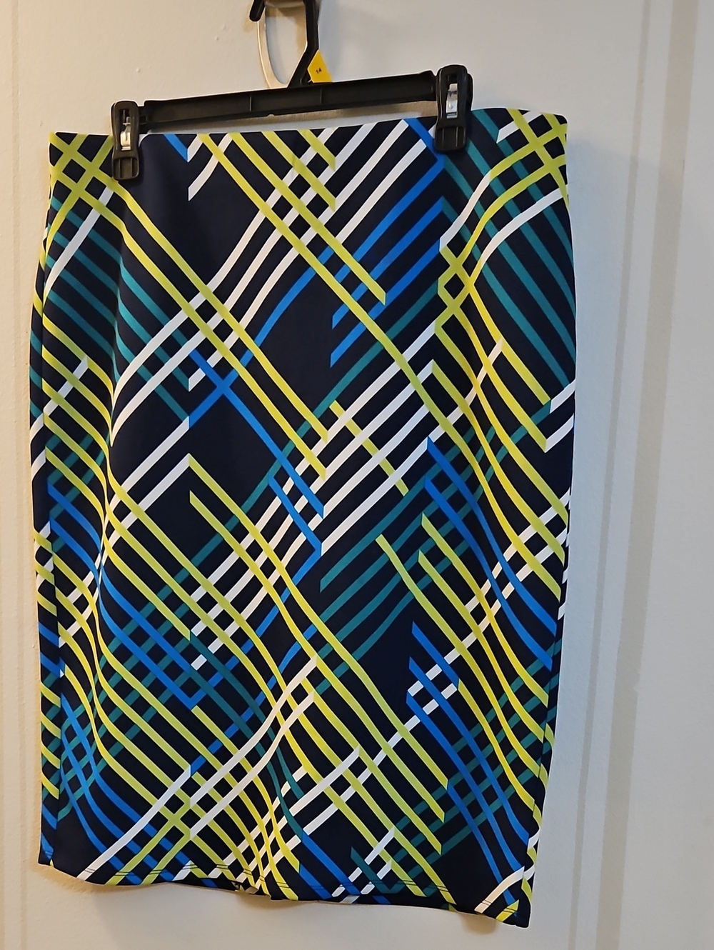 New York Clothing Co. Navy Geometric Stripe Pencil Skirt - Multicolor,Large